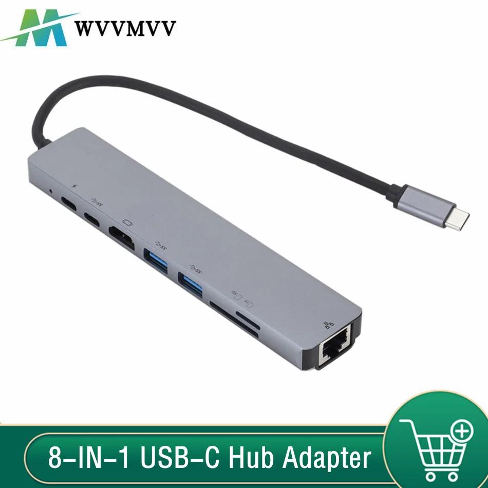 PC ƮϿ USB-C  й, SD/TF ī , TYPE-C 3.1 to 4K HDMI USB 3.0 , PD  , 8 in 1, 100Mbps RJ45